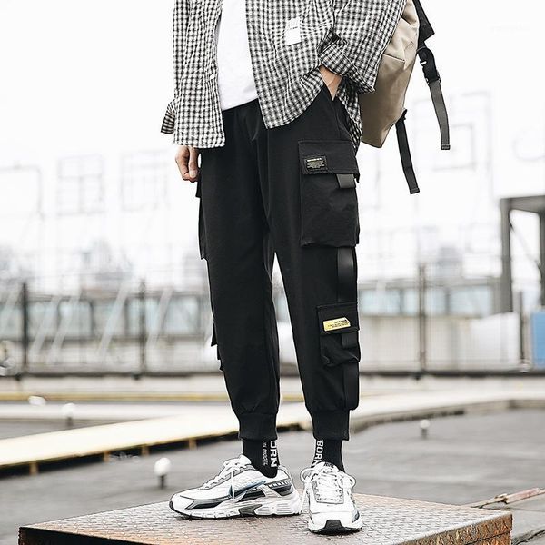 

multi-pocket sweatpants mens leisure streetwear cargo pants male fashion 2021 new loose harem pants man trousers1, Black