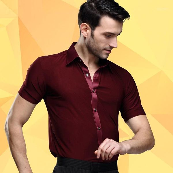 

men's new latin dance clothing male square modern dance costumes performing wear short sleeved dancing shirt b-42161, Black;red