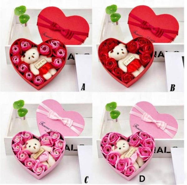 

new 2020 valentines day flowers soap flower gift rose box bears bouquet wedding decoration gift festival heart-shaped box hh9-3545