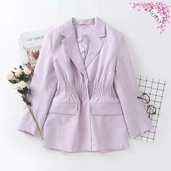 

ewq] 2020 autumn casual women blazer jacket elegant purple fold waist office lady suit coat outwear ladies office coat 16q542b1, White;black