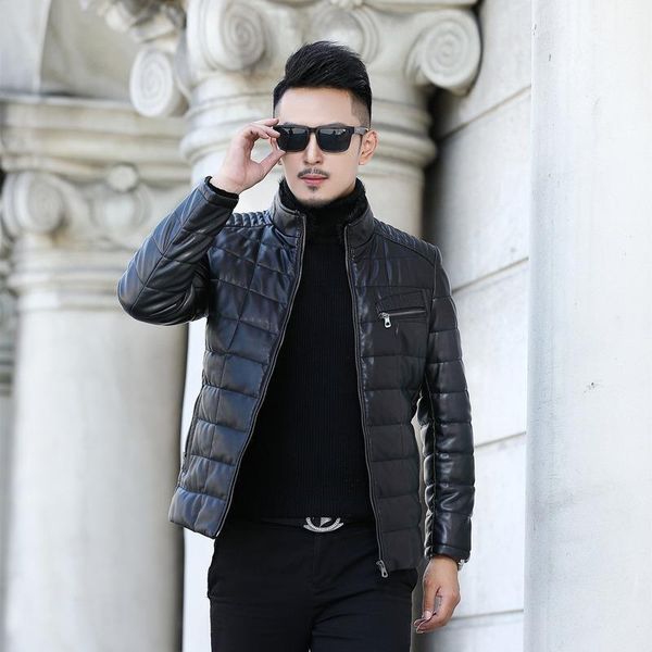 

men's jackets 90% white duck down jacket men short winter coat collar faux leather 2020 chaqueta hombre pph18181, Black