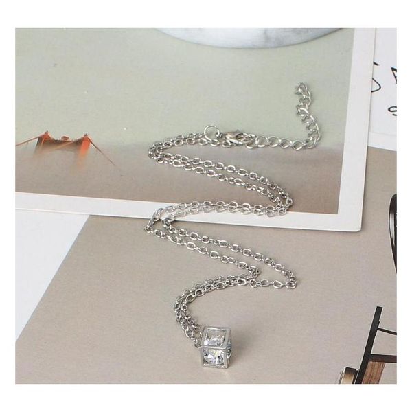 

fashion love cube three-nsional necklace wild crystal small box short clavicle chain pendant necklace whol sqctgf homes2007, Silver