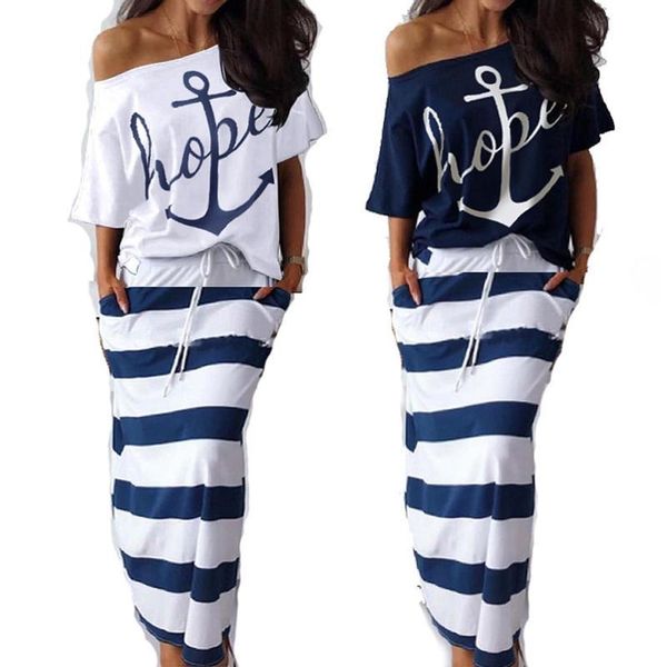 

2020 navy casual letter printed short sleeve t-shirt + skirt, Black;gray