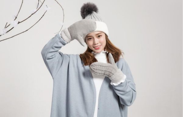 

five fingers gloves mohair trimmed with extra thick twist for warm ladies mittens, Blue;gray