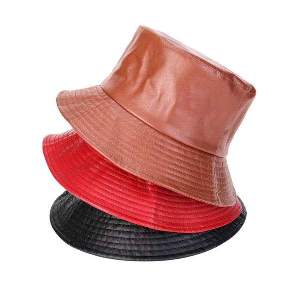 

five colors selling designers caps hats men and women pu leather fisherman hat men and women leisure basin hat solid color outdoor hat, Blue;gray