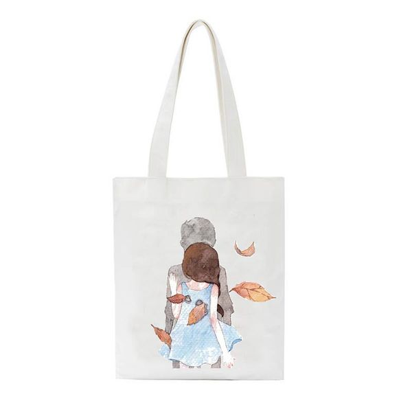 

вид на заднюю печать женщины tote bags торговая сумка дамы вскользь сумка на плечо женская хлопчатобумажная ткань сумка складной пляжный маг