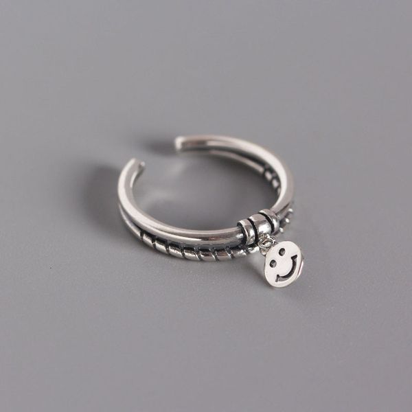

tyj0241 chaozhou japanese and korean s925 silver double layer smile face hanging tag ring
