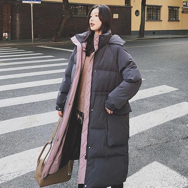 

new fashion winter clothes women jacket loose warm thick oversized down cotton coat female padded hooded solid outerwear q31811, Black