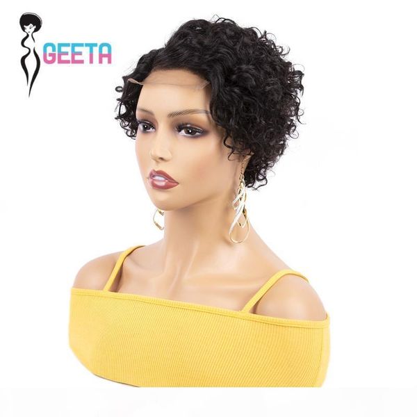 

pixie cut wig brazilian hair wigs 4x4 bob lace closure wig straight lace frontal short wigs human hair pixie cut, Black;brown