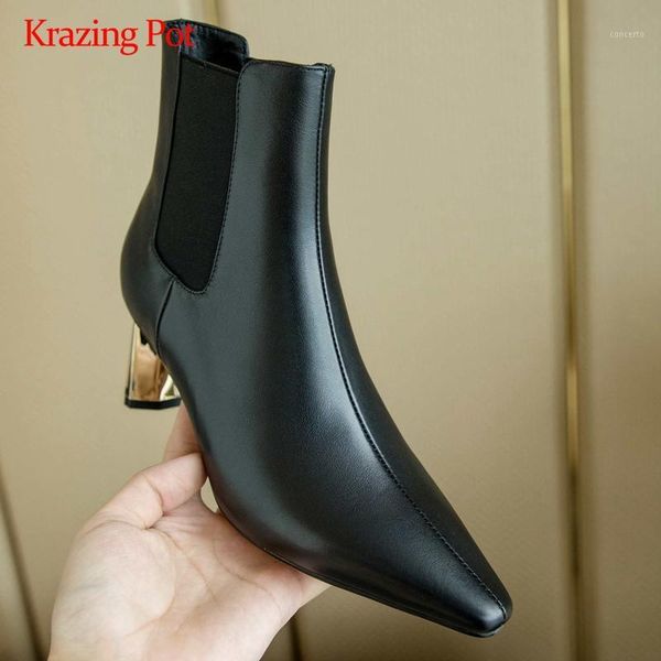 

krazing pot new arrival stretch boots streetwear small square toe high strange heel slip on beauty lady fashion ankle boots l521, Black