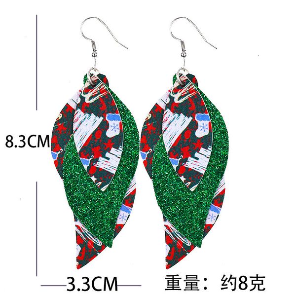 

factory price lightweight christmas 3 layered s shape faux leather leaf earrings glitter red dangle earring for women gi, Golden