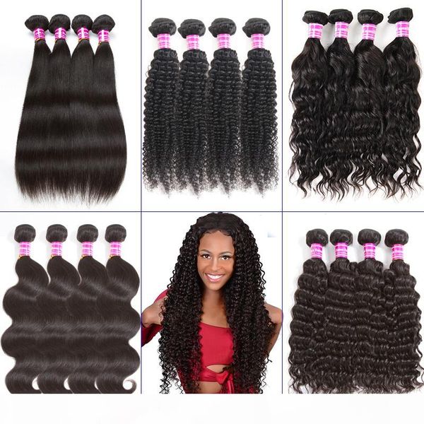

brazilian virgin straight human hair weave body water deep wave hair extensions 4 bundles unprocessed kinky culry human hair bundles, Black
