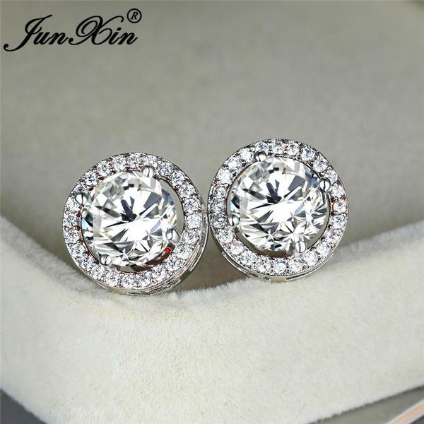 

stud female brilliant austrian crystal round earrings white gold yellow rose luxury bridal wedding for women gift, Golden;silver