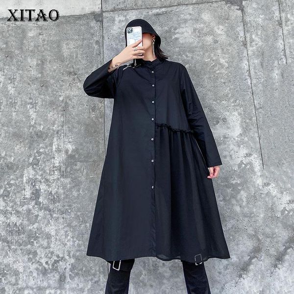 

xitao minority vintage women blouses plus size french style mid-length stitching chiffon long sleeve shirt black fashion xj39421, White