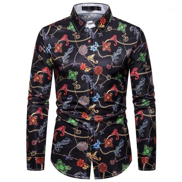 

social shirt for men fashion creative 3d retro print long sleeve men's shirts hip hop luxury blouse man new1, White;black