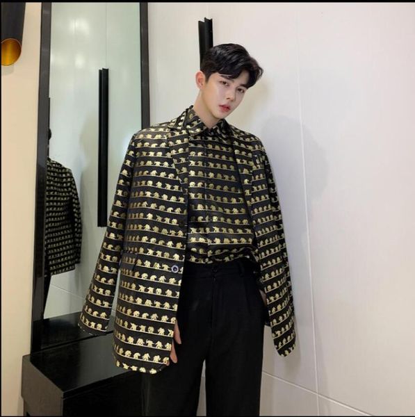 

men's suits & blazers and european catwalk style stamping printing personality loose hairdresser suit jacket men clothing, White;black