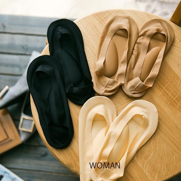 

2021 new arch support 3d boat socks foot massage care women ice silk socks with pads invisible insoles summer breathable1, Black;white