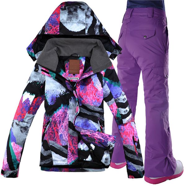 

gsou snow women ski suits winter snowboarding jackets and pants set female ski jacket and pants set snow jacket winter ski coat 201203