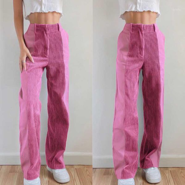 

missnight corduroy brown pants pink green straight striped baggy pants high waist zipper loose woman solid streetwear1, Black;white