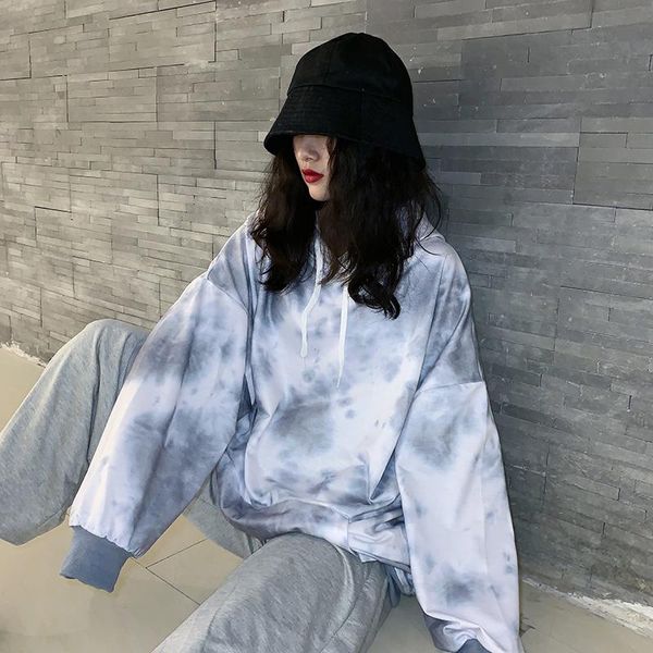 

women's hoodies & sweatshirts oversized tie-dye autumn winter female hoodie hooded casual sweatshirt long sleeve loose lady top, Black