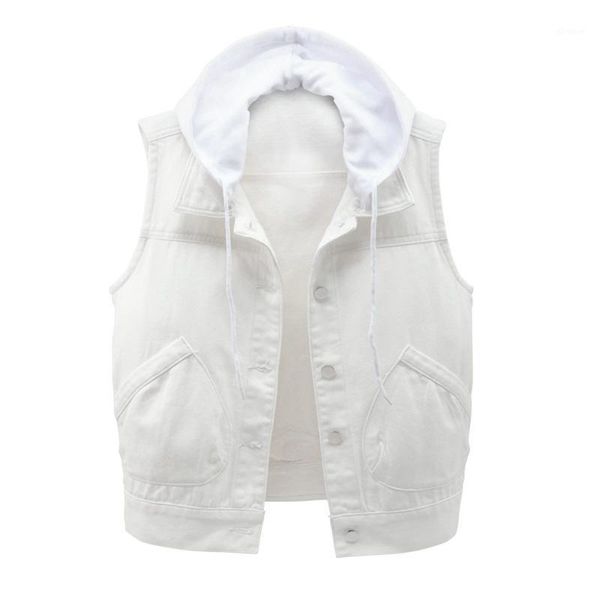 

summer hooded denim vest women 2020 new short slim pocket sleeveless jacket plus size vintage waistcoate-breasted waistcoat h3061, Black;white