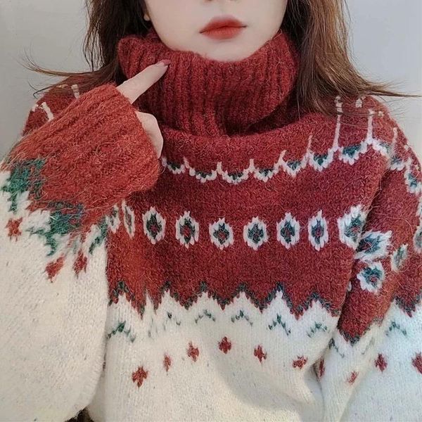 

women's sweaters for women christmas red turtleneck sweater loose pullover winter clothes 2021, White;black