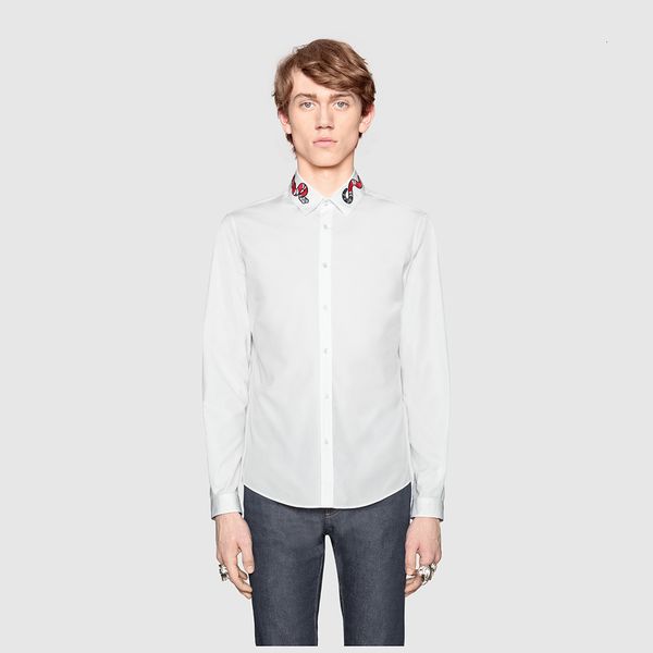 

new fashion spring autumn embroidery collar coral snake mens shirts long sleeve slim fit casual cool business social shirt for male, White;black