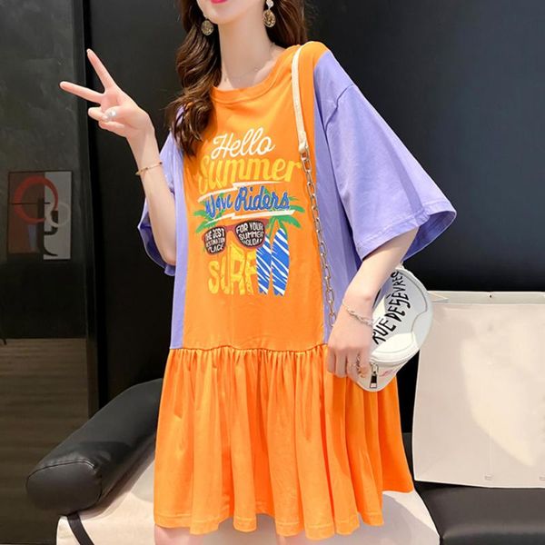 

japan style women dress spring summer new korean fashion loose casual sweet simple printing contrast splicing summer, White;black