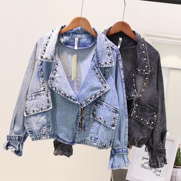

denim coat woman 2020 autumn korean version heavy industry rivet loose jean jacket ladies students causal jeans jacket outwear, Black;brown
