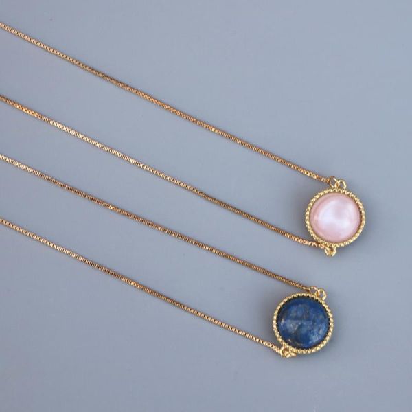 

chokers style 15mm dia round lapislazuli stone, pink shell pendant necklace women fashion natural stone choker, Golden;silver