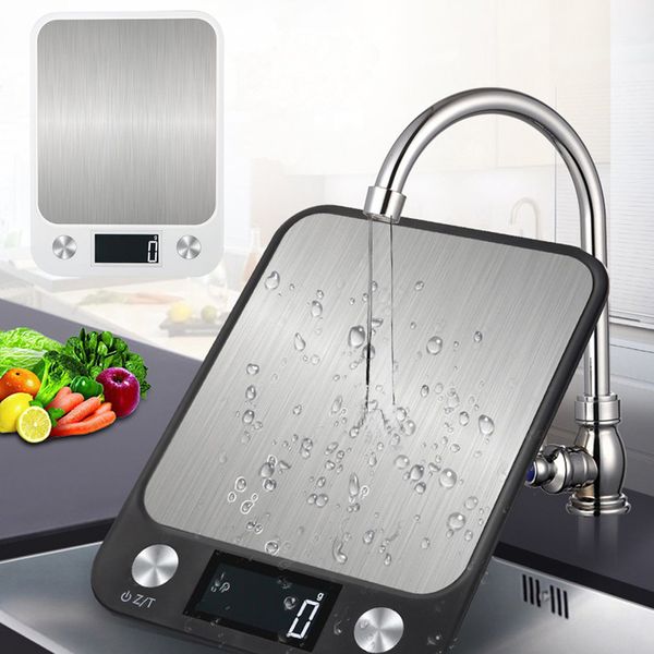 10kg / 1g multi-função Digital Alimentos Balanças de Cozinha Aço Inoxidável Display LCD Pesando Escala de Alimentos Equilíbrio de Cozinhar Impermeável Novo