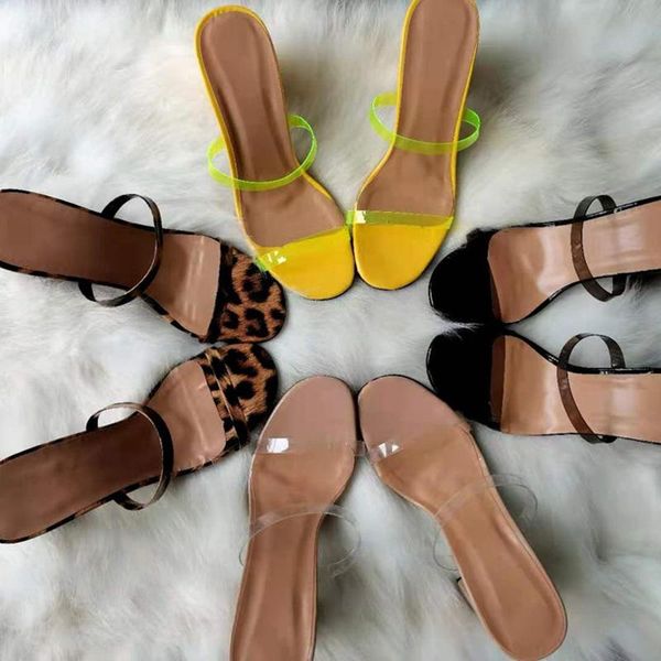 

sandals 36-43plus size leopard women clear double band sandales thick high heels shoes woman open toe transparent sandalias, Black