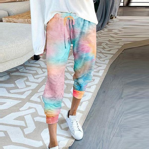 

women fitness pants all-match drawstring sweatpants loose tie-dye color matching high-waist trousers streetwear fashion trousers1, Black;white