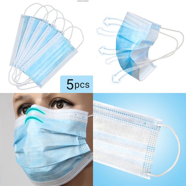 

5pcs-50pcs blue disposable mask level nonwoven face dustproof mouth anti influenza breathing sa 6yko