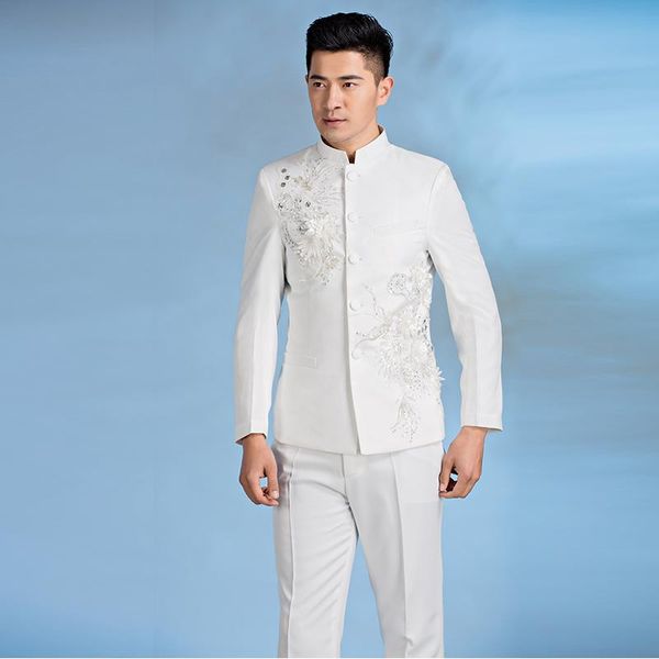 

men's suits & blazers chinese tunic suit mens costume male paillette embroidery formal dress sequins stand collar singer stage black wh, White;black