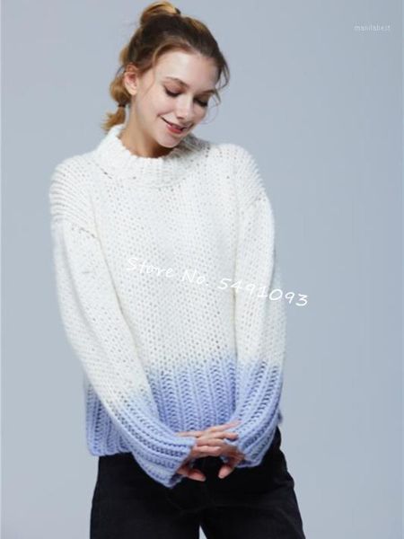 

2020 autumn winter women knitted sweater hollow out color patchwork loose long-sleeved knitwear female pullover, White;black