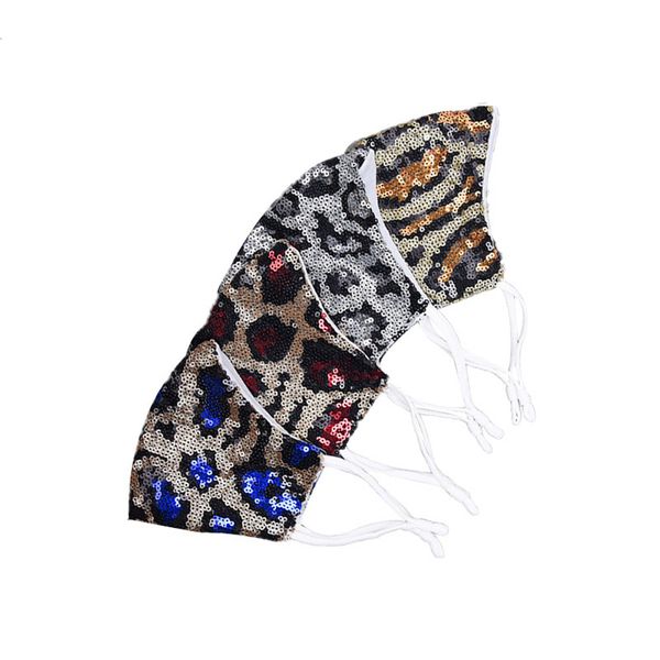 

dustproof fashion bling leopard sequins mouth masks designer washable reusable women face maskoutletanm6