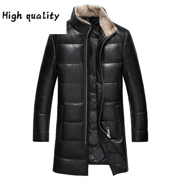 

2020 leather genuine jacket men winter sheepskin coat mens real collar down jackets cuero genuino 71i8023 yy222, Black