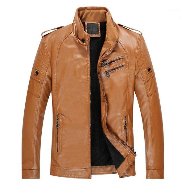 

men 2019 autumn new casual thick fleece pockets leather jacket coat men pu leather motorcycle vintage faux jackets1, Black
