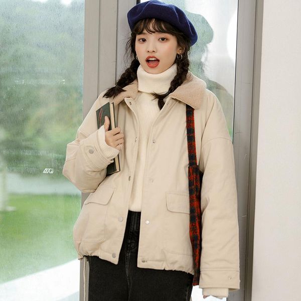 

women's down & parkas han edition easy to film the winter lambs wool cotton-padded clothes coat on tooling jacket female students, Black