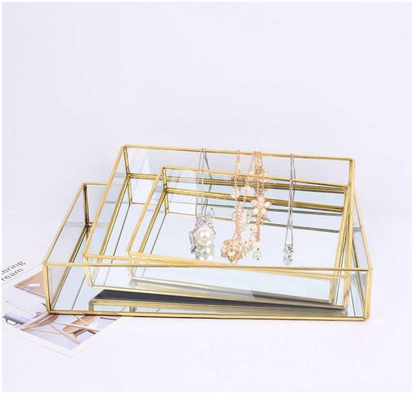 

nordic retro storage tray gold прямоугольник стеклянный макияж органайзер поднос десертная пластина украшения дисплей главная китт wmticw, Silver