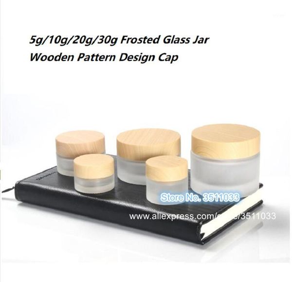 

packing bottles 5g 10g 20g 30g frosted glass cream jar with bamboo design pattern cap cosmetic container for packing1