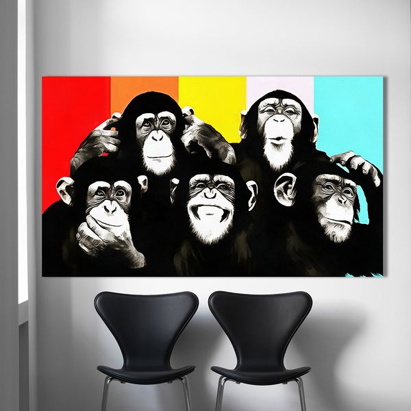 HDARTISAN Tier Leinwand Kunst Ölgemälde Pop Art Lustige Schimpansen Wandbilder Für Wohnzimmer Wohnkultur Gedruckt Rahmenlos Y200102