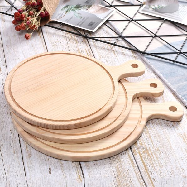 

wooden round pizza board with hand 6inch-14inch pizza baking cutting tray cafe baking store dessert accessory 190 n2