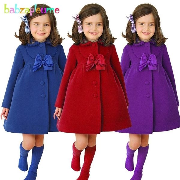 3-7Years / Sonbahar Kış Bebek Kız Yün Uzun Prenses Kırmızı Mavi Mont Çocuk Giysileri Sıcak çocuk Ceketler Bebek Giyim LJ201125