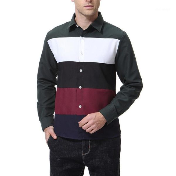 

shirts men youth fashion street dress slim patchwork streetwear autumn turn down collar hombre smart casual male shirt moownuc1, White;black