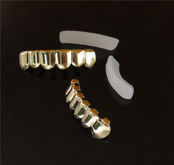 

14k gold plated hip hop teeth grillz caps & bottom grill set vampire teeth caps halloween party rapper body bbyjnp packing2010
