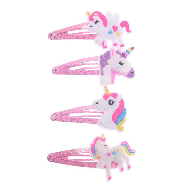 

2pcs 4 colors glitter unicorn hairclips cartoon animal hair clips cute plastic hairpins kids headwear hair pins accessories