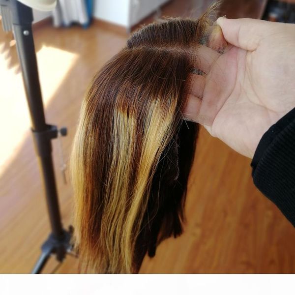 

150% 4x4 closure wig short bob wig l3 27 ombre colored lace front human hair wigs for women plucked remy brazilian black root, Black;brown