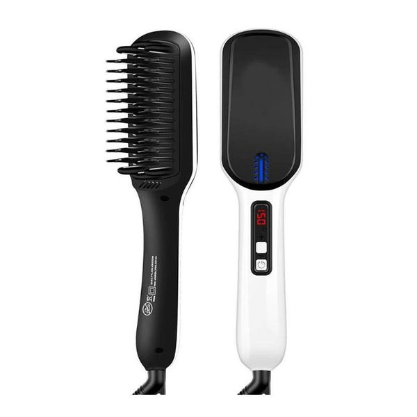 

digital display 3 temperature hair straightening comb electric men beard brush comb professional beard care bru sqcmov, Silver